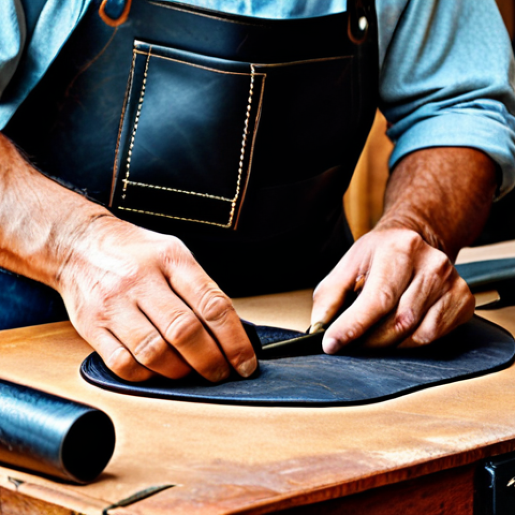 Handwerkskunst (Handicraft)**

"A craftsman meticulously working on a leather bag in a bright, traditional workshop filled with tools. He is fully clothed in appropriate work attire. The scene highlights the quality of the leather and the dedication to traditional techniques. Safe for work, appropriate content, family-friendly, perfect anatomy, natural proportions, professional photography, high quality. Focus on the texture of the leather and the artisan's hands."

**