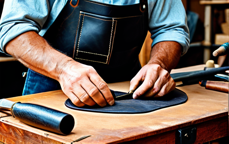 Handwerkskunst (Handicraft)**

"A craftsman meticulously working on a leather bag in a bright, traditional workshop filled with tools. He is fully clothed in appropriate work attire. The scene highlights the quality of the leather and the dedication to traditional techniques. Safe for work, appropriate content, family-friendly, perfect anatomy, natural proportions, professional photography, high quality. Focus on the texture of the leather and the artisan's hands."

**