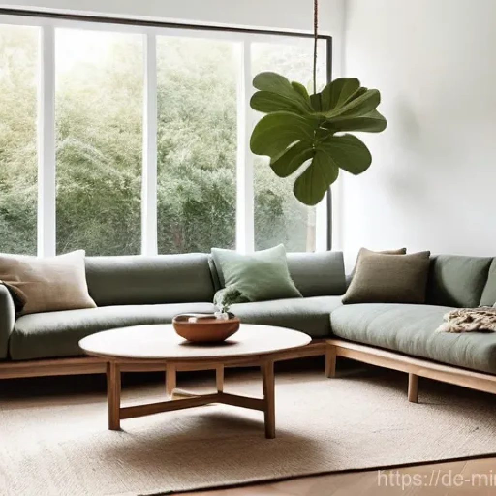 미니멀리즘을 위한 고급 인테리어 소품 - **Prompt:** A minimalist, warm living room designed with a focus on sustainable, timeless pieces. Th...