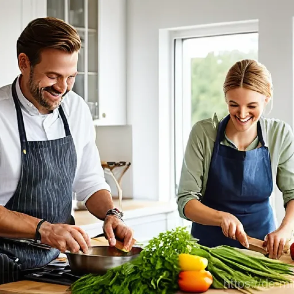미니멀 럭셔리 커플 선물 아이디어 - **Gourmet Cooking Class in a Modern German Studio**
    A stylish, diverse couple in their 30s to 40...