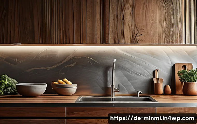 미니멀 럭셔리 주방용품 리스트 - A sleek modern kitchen scene featuring high-end stainless steel and ceramic kitchen utensils arrange...