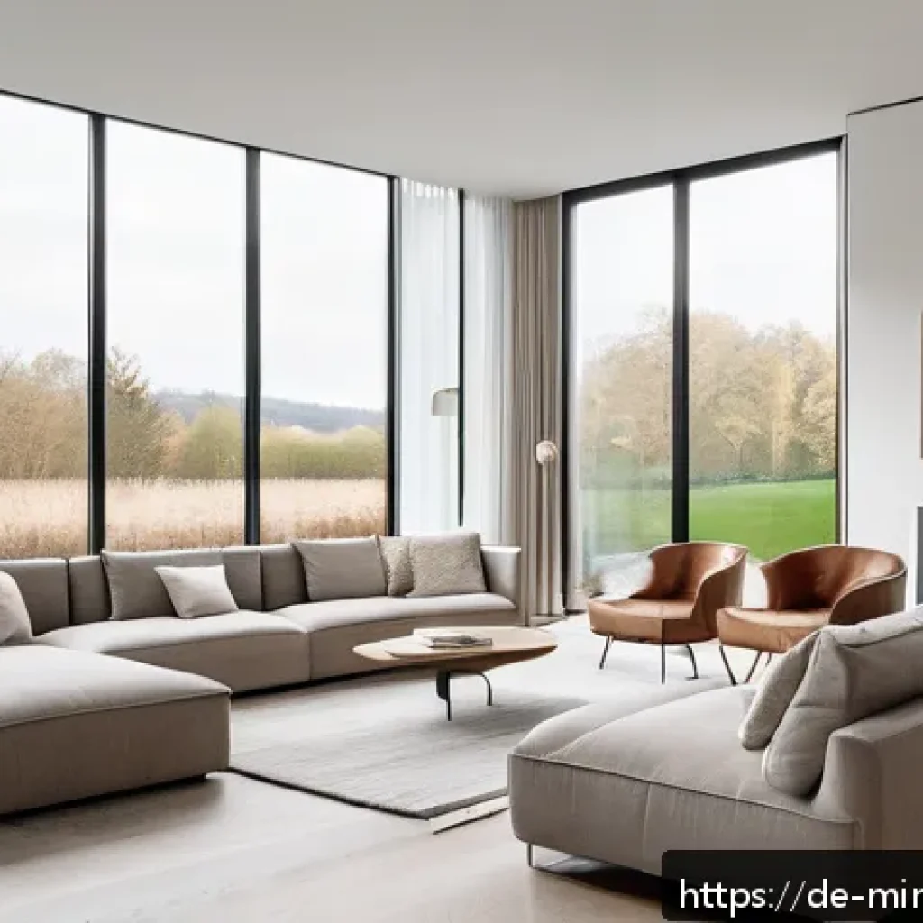 미니멀리즘과 럭셔리의 조화 - A serene, minimalist luxury living room in a modern German apartment, featuring clean lines, neutral...