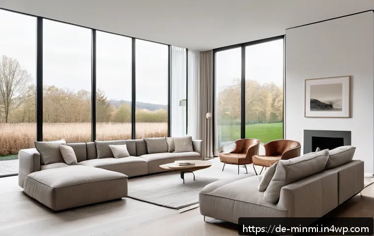 미니멀리즘과 럭셔리의 조화 - A serene, minimalist luxury living room in a modern German apartment, featuring clean lines, neutral...